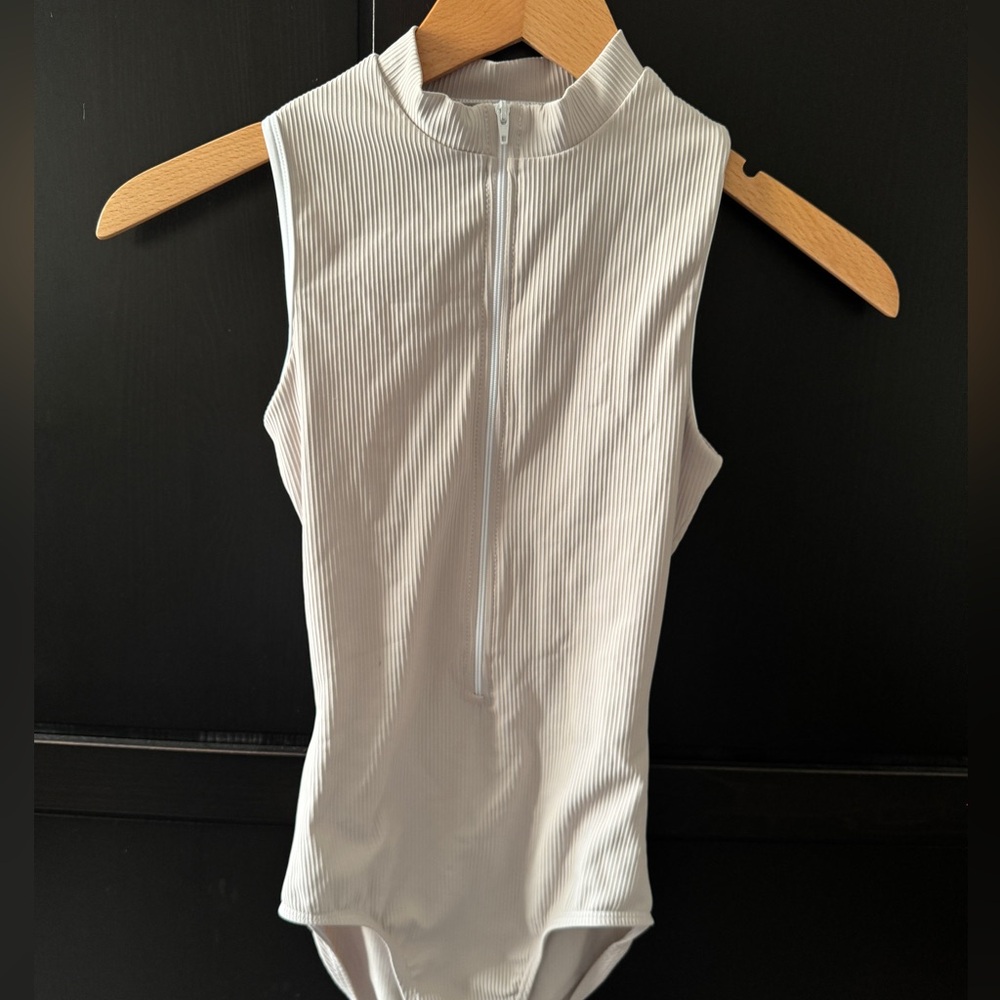 Mara light nude zip leotard, NWT, Aura style